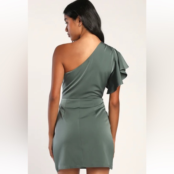Lulus One Shoulder mini dress (sage green) - Picture 2 of 5